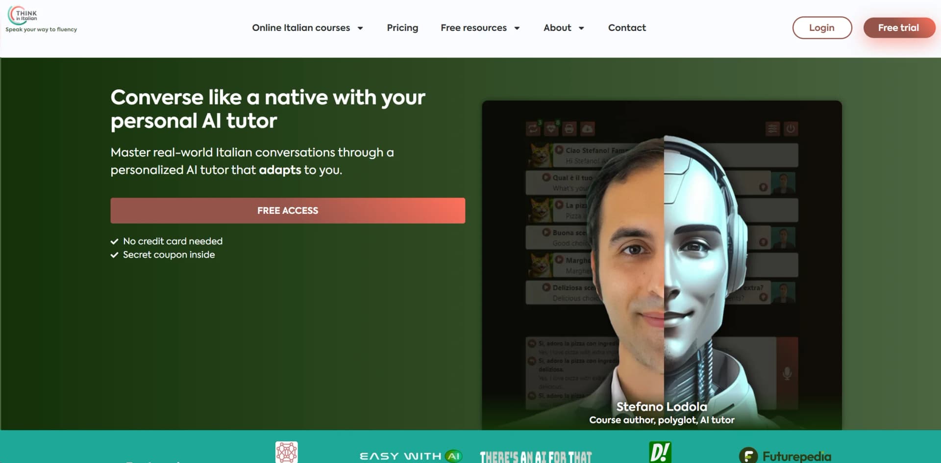 Think In Italian AI Language Tutor screenshot