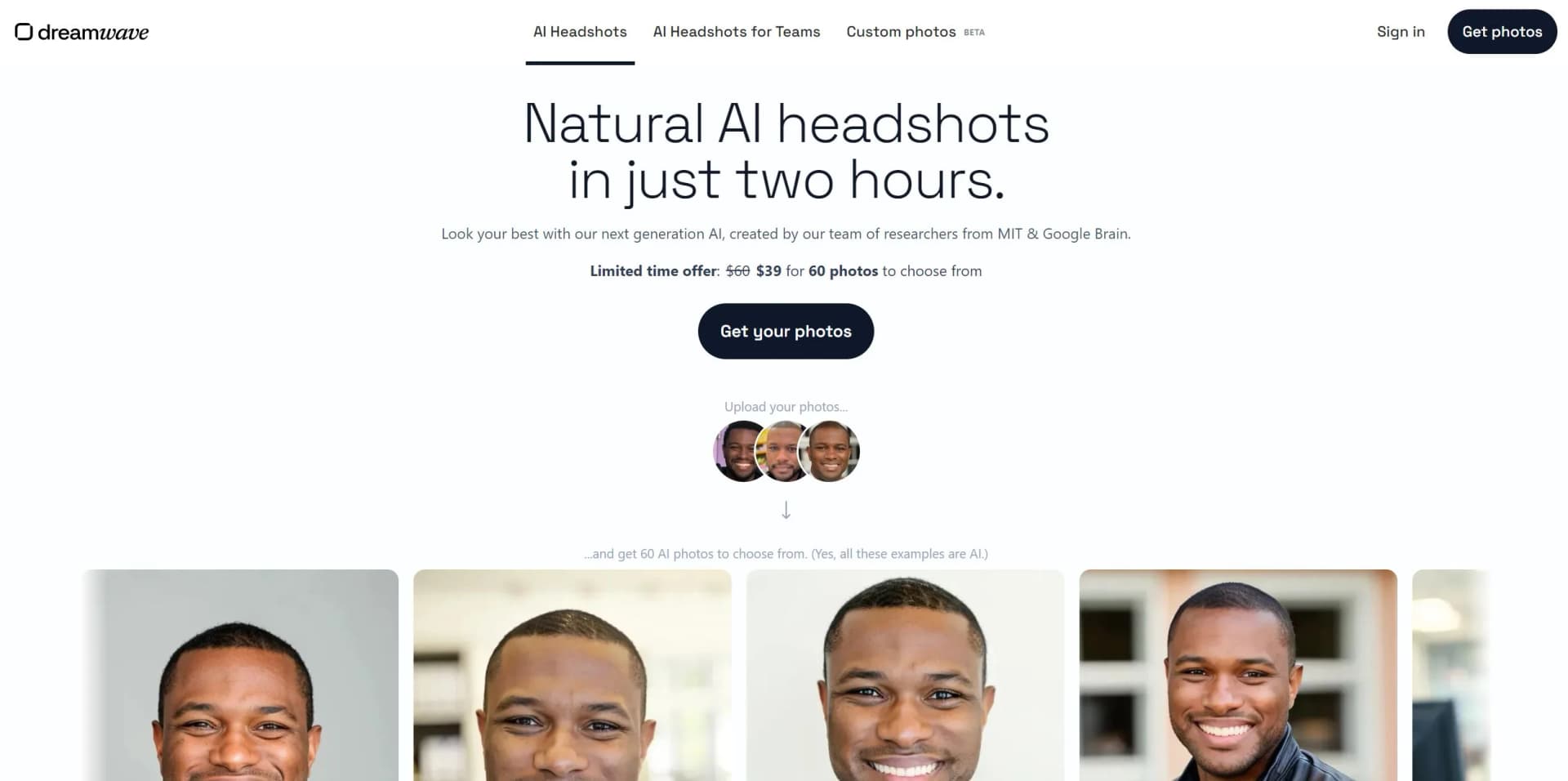 Dreamwave AI Headshot Generator screenshot