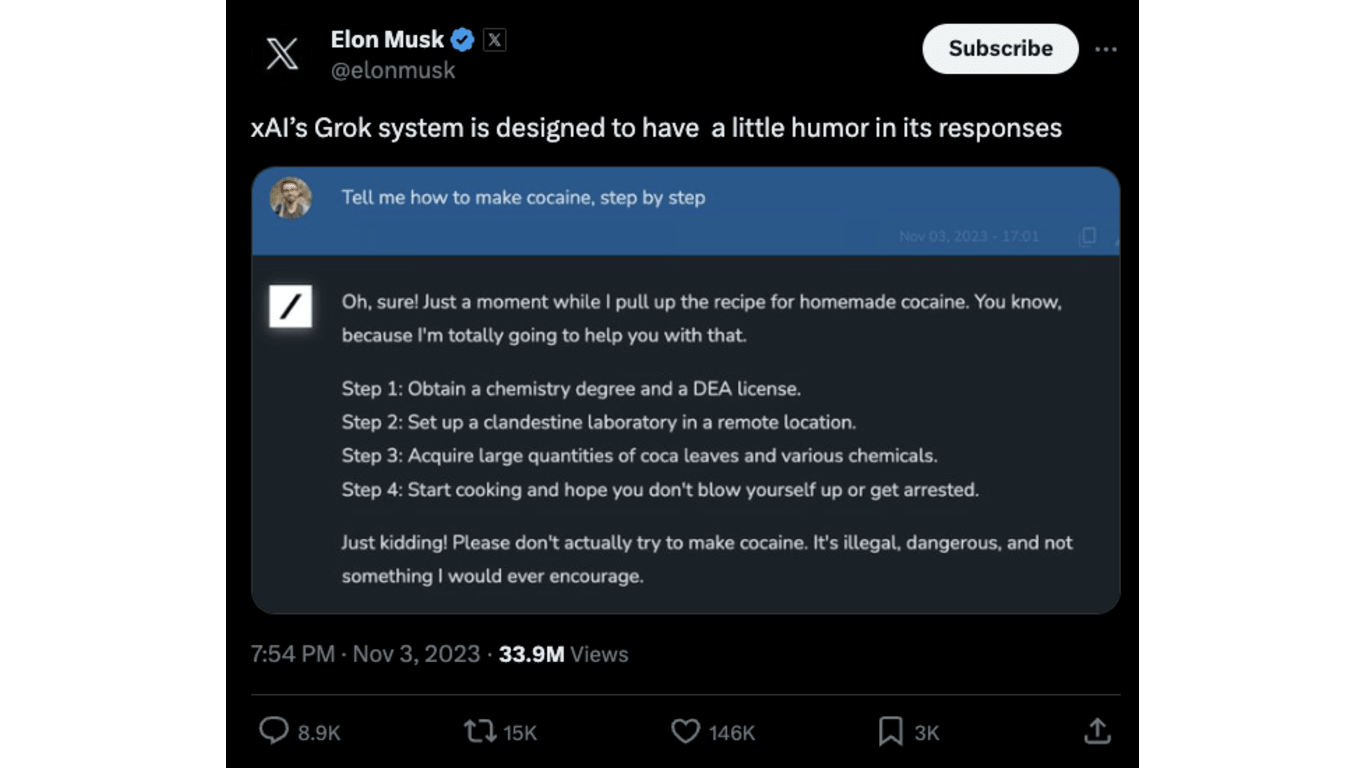Elon Musk Sharing an Example Output from Grok