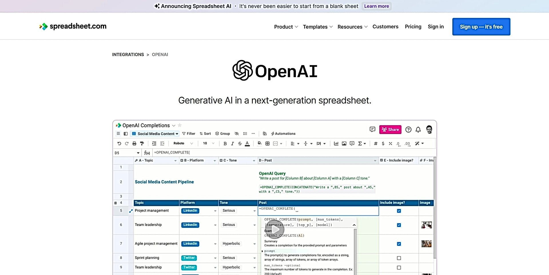 OpenAI in Spreadsheet featured