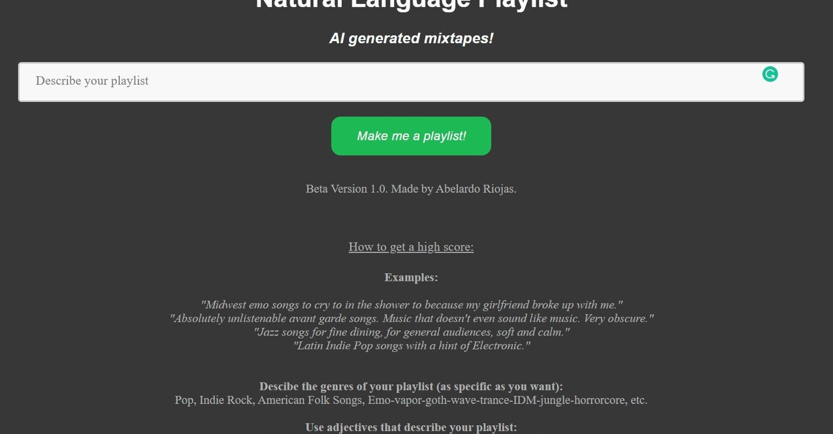 Natural Language Playlist