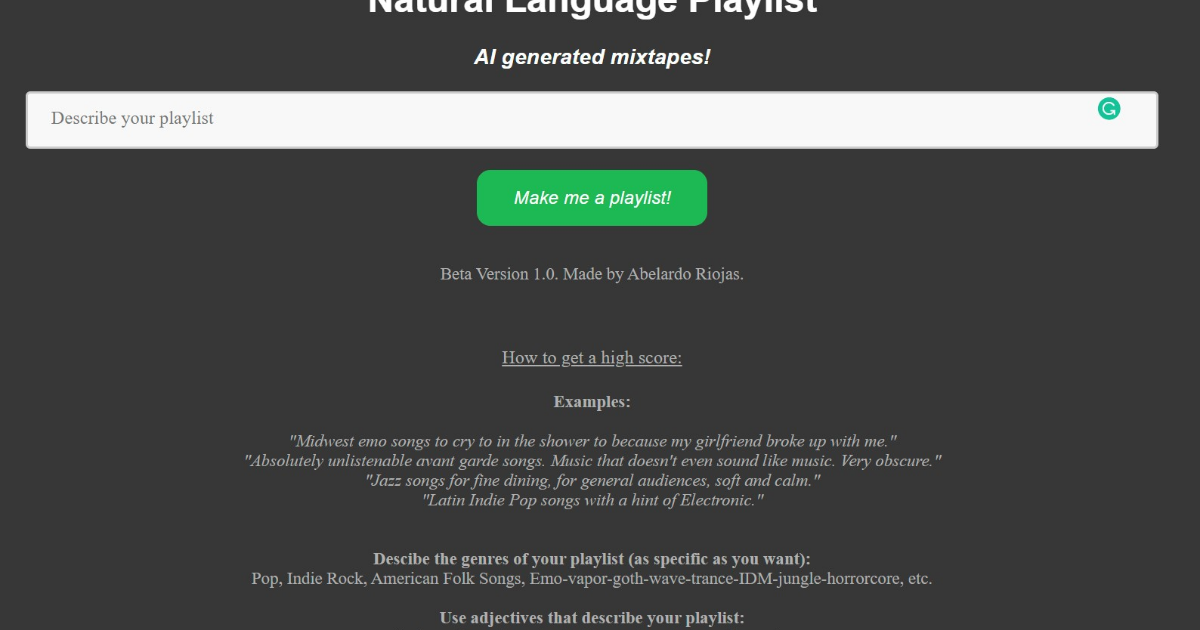 Natural Language Playlist